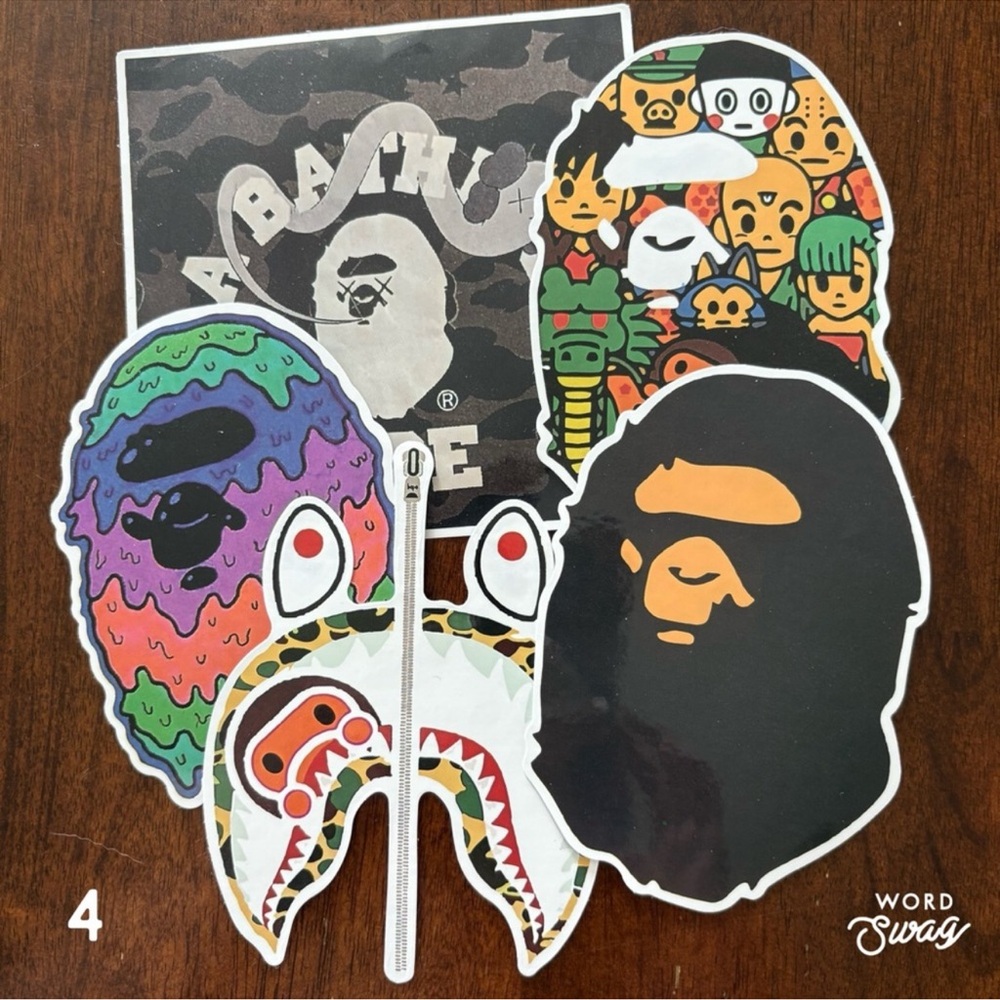 BAPE Assorted A Bathing Ape Head Sticker Pack of 5- Multicolor New
